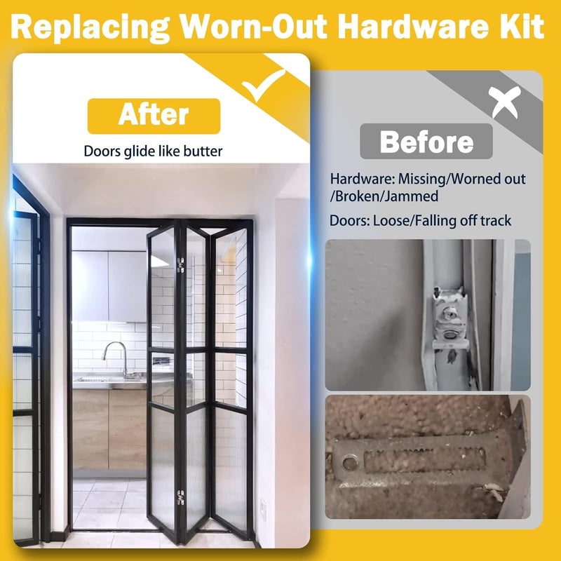 HELEMAN Closet Doors Bifold Door Hardware - 2 Pack Sliding Door Hardware Bi Folding Door Hardware Barn Pocket Repair Kits Includes Top and Bottom Brackets, Pivots with Guide Wheel for 1" to 1-3/8" Thick Doors - Image 5