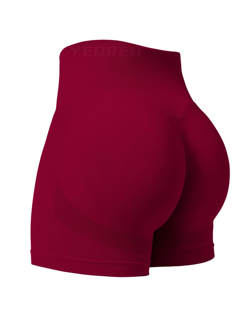 YEOREO Professional Women Workout Shorts 3.6" Scrunch Shorts Seamless High Waisted Contour Gym Yoga Biker Shorts Wine Red - Image 1