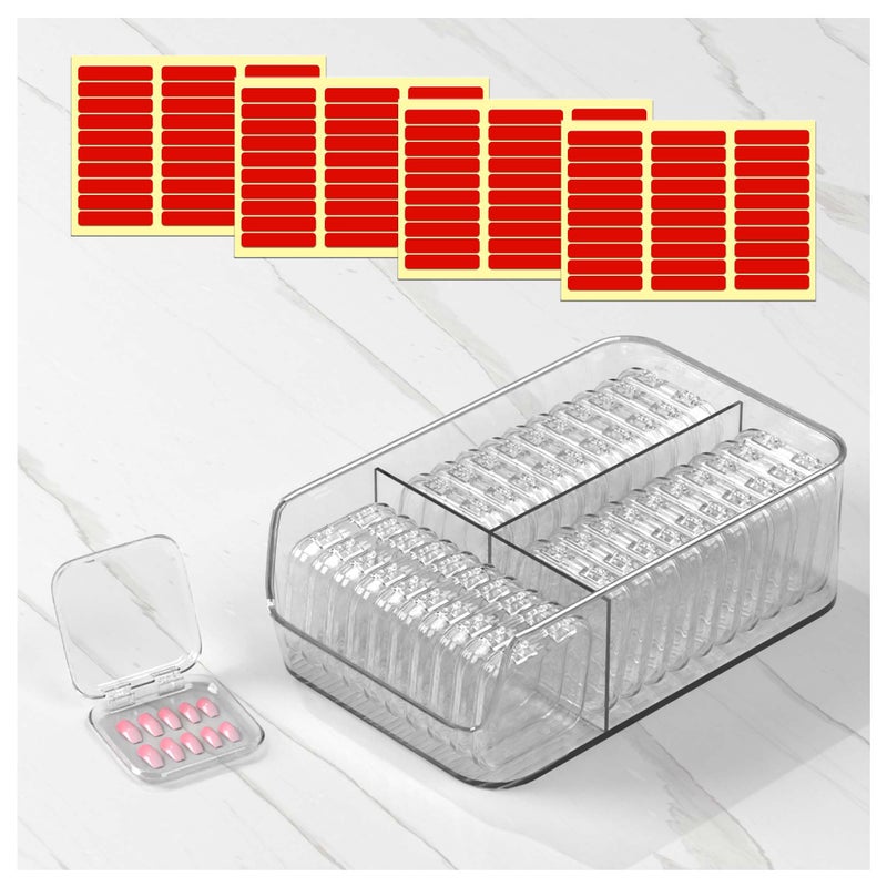 EKEFE 30 Pcs Press On Nail Storage Box Container False Nail Organizer Acrylic Display Case Packaging Box with a Large Stackable All-In-One Box and 120 Pcs Double Sided Adhesive Nail Display Tape - Image 1