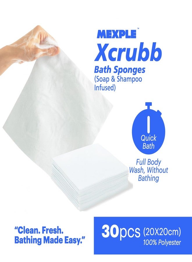 MEXPLE إسفنجات استحمام للاستخدام مرة واحدة من ميكسبل إكسكراب، 30 قطعة - مشبعة بالصابون، لا تحتاج إلى ماء | مناسبة لكبار السن والمرضى والبشرة الحساسة - Image 2