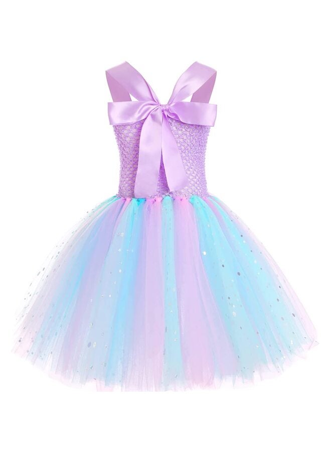 Tutu Dress, Girls Color Led Light Mermaid Costume Slim Dance Leotards Toddler Birthday Outfit Up for Halloween Birthday Party Light purple 3-4 Years(With Mermaid headband) - Image 4