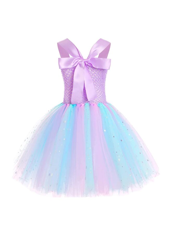 Tutu Dress, Girls Color Led Light Mermaid Costume Slim Dance Leotards Toddler Birthday Outfit Up for Halloween Birthday Party Light purple 3-4 Years(With Mermaid headband) - Image 5