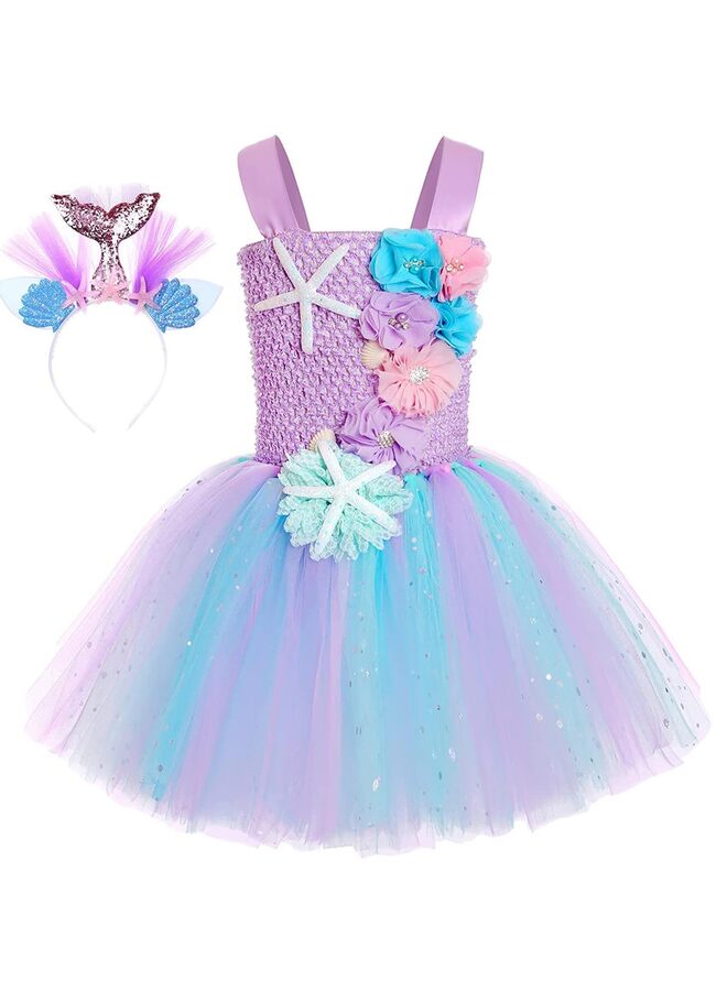 Tutu Dress, Girls Color Led Light Mermaid Costume Slim Dance Leotards Toddler Birthday Outfit Up for Halloween Birthday Party Light purple 3-4 Years(With Mermaid headband) - Image 1