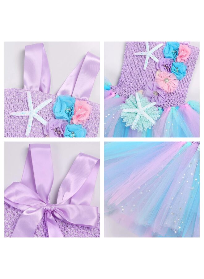 Tutu Dress, Girls Color Led Light Mermaid Costume Slim Dance Leotards Toddler Birthday Outfit Up for Halloween Birthday Party Light purple 3-4 Years(With Mermaid headband) - Image 2
