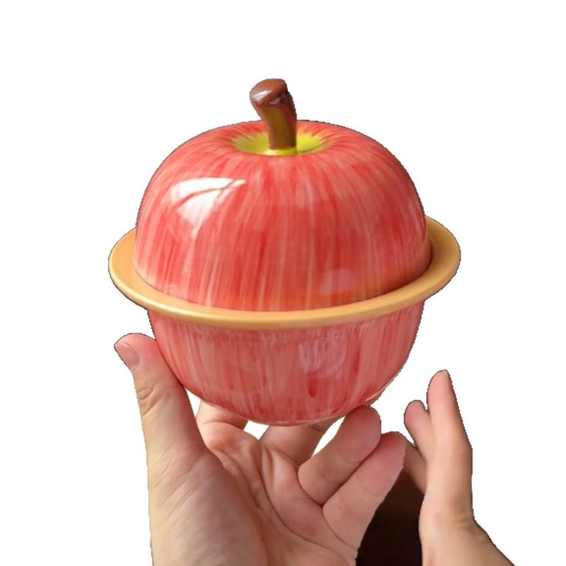 Apple Ceramic Stew Bowl with Lid for Egg Custard, Dessert, Yogurt - Birthday Gift - Image 5
