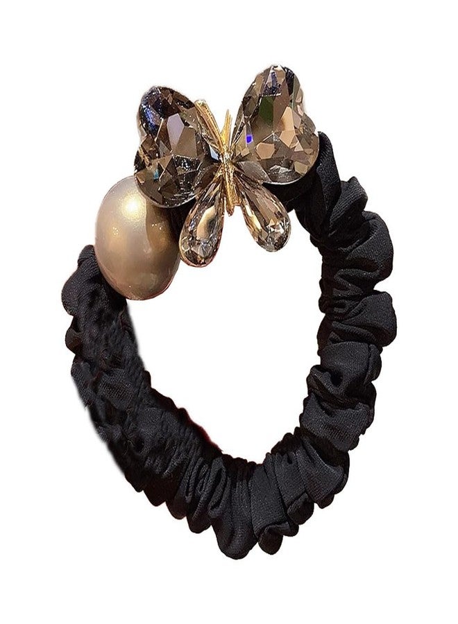 nanaxagly Crystal Butterfly & Pearl Hair Tie Set - Luxury Rhinestone Scrunchies with Gold-Tone Alloy, Black Velvet Hair Bands for Women & Girls (Elegant Ponytail/Bun Accessories) - Image 1