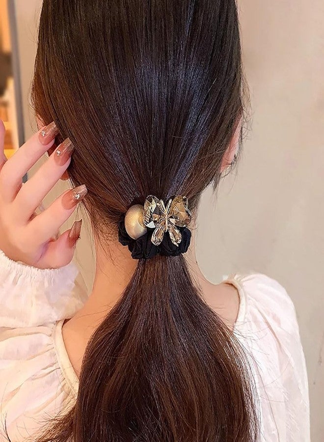 nanaxagly Crystal Butterfly & Pearl Hair Tie Set - Luxury Rhinestone Scrunchies with Gold-Tone Alloy, Black Velvet Hair Bands for Women & Girls (Elegant Ponytail/Bun Accessories) - Image 5