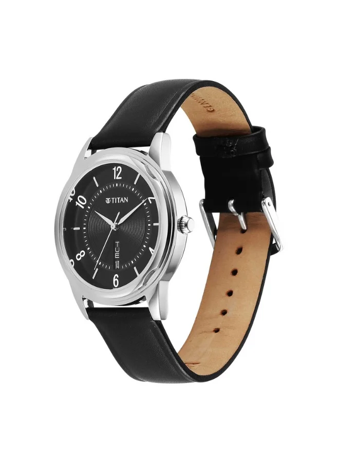 TITAN  Quartz Analog with Day & Date Black Dial Black Leather Strap Watch for Men - 1638SL03  | Best Price UAE