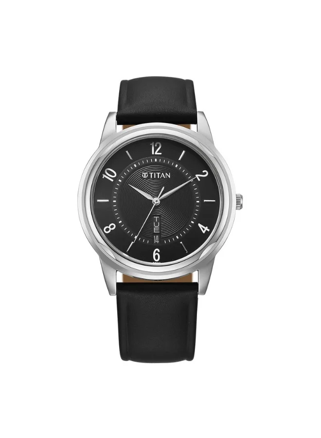تيتان Quartz Analog with Day & Date Black Dial Black Leather Strap Watch for Men - 1638SL03
