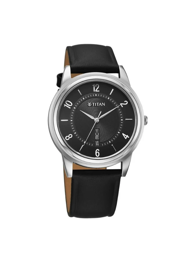 تيتان Quartz Analog with Day & Date Black Dial Black Leather Strap Watch for Men - 1638SL03