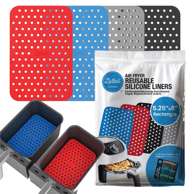 Reusable Air Fryer Liners 4 Pack for Dual Basket Fryers  Rectangle Silicone Airfryer Liners  525 x 8 for Basket  Easy to Clean Air Fryer Accessories  NonStick Parchment Paper Replacement