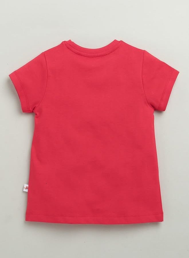 BUMZEE طقم تيشيرت وشورت قطني بأكمام نصفية للبنات من بامزي، لون أحمر - مقاس 12-18 شهرًا (Peb10468D-red) - Image 3