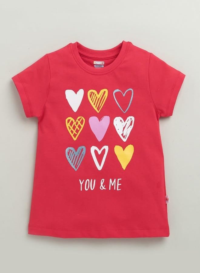 BUMZEE طقم تيشيرت وشورت قطني بأكمام نصفية للبنات من بامزي، لون أحمر - مقاس 12-18 شهرًا (Peb10468D-red) - Image 2