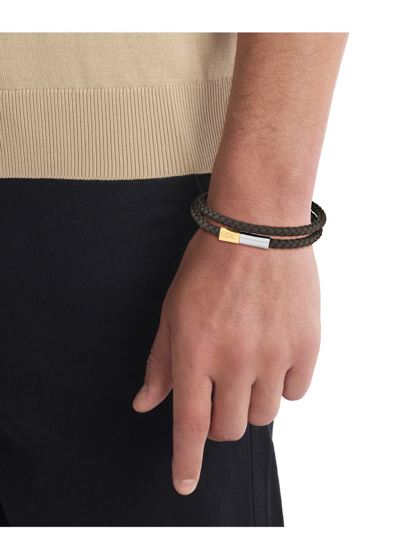 CALVIN KLEIN JEWELRY INDUSTRIAL FACETS MENS LEATHER BRACELET - 35100044 - Image 3