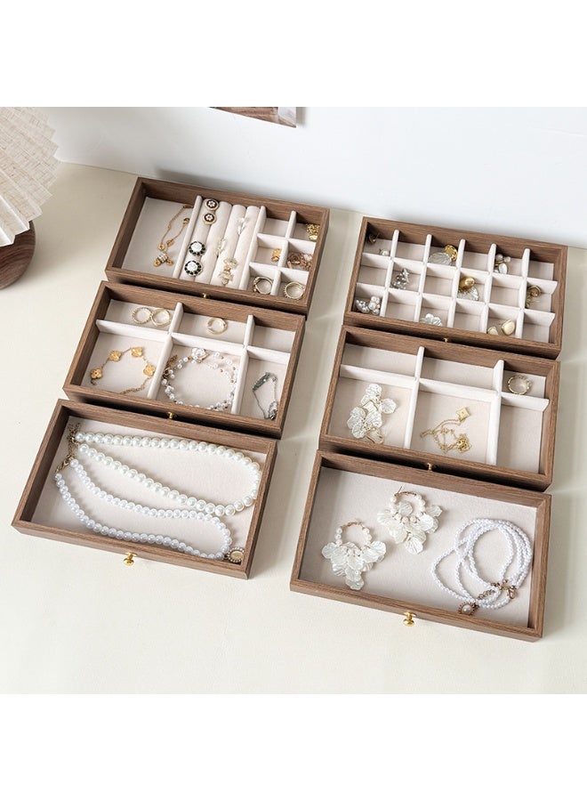 هاي هيلوك صندوق تخزين من خشب الجوز مكون من 3 طبقات مع 3 أدراج شفافة للخواتم والقلائد والأقراط المثقوبة والأساور والساعات والمجوهرات. حاويات أكريليك للخواتم والقلائد، تستخدم للتخزين المنزلي. - Image 2