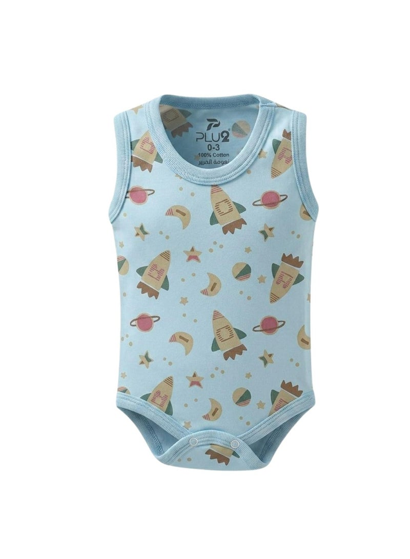 Pluto Pack of 3 Cotton 100% Sleeveless Printed Bodysuit for Baby Boy - Image 2