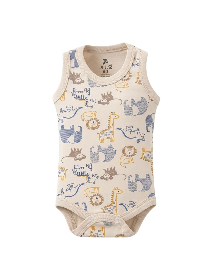 Pluto Pack of 3 Cotton 100% Sleeveless Printed Bodysuit for Baby Boy - Image 4