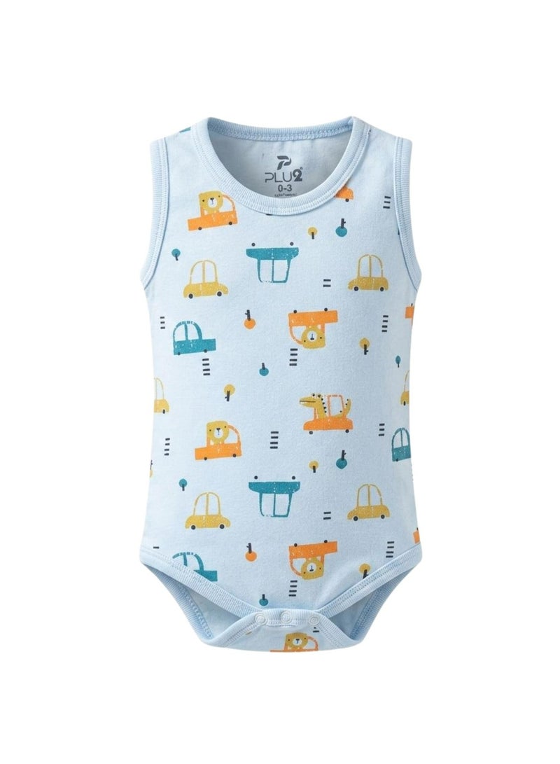 Pluto Pack of 3 Cotton 100% Sleeveless Printed Bodysuit for Baby Boy - Image 5