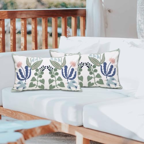 Pilmandu Pack of 2 Embroidered Decorative Throw Pillow Cover 18x18 Inch Farmhouse Floral Pillowcase for Living Room Sofa Bed Bird FlowerWaist - Image 3