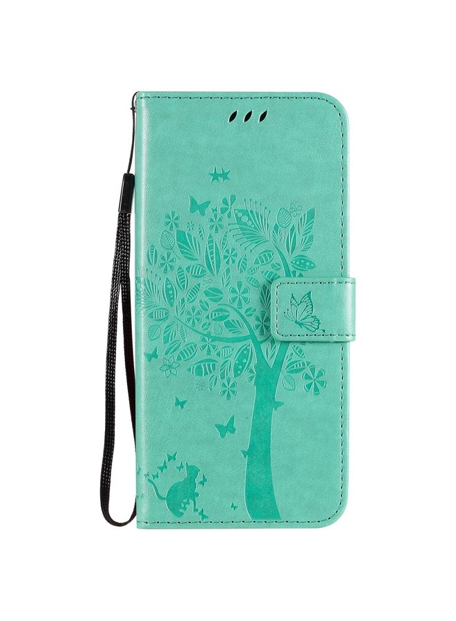 HuHa Case Cover For OPPO Realme C12 / C15 Tree & Cat Embossed Pattern Horizontal Flip Leather Case with Holder & Card Slots & Wallet & Lanyard(Green) - Image 2