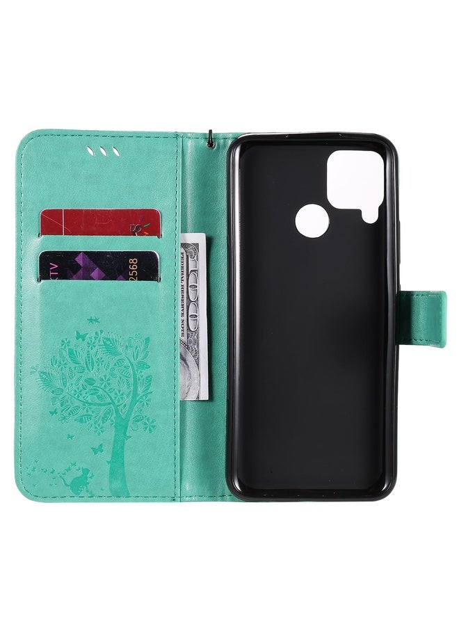 HuHa Case Cover For OPPO Realme C12 / C15 Tree & Cat Embossed Pattern Horizontal Flip Leather Case with Holder & Card Slots & Wallet & Lanyard(Green) - Image 5