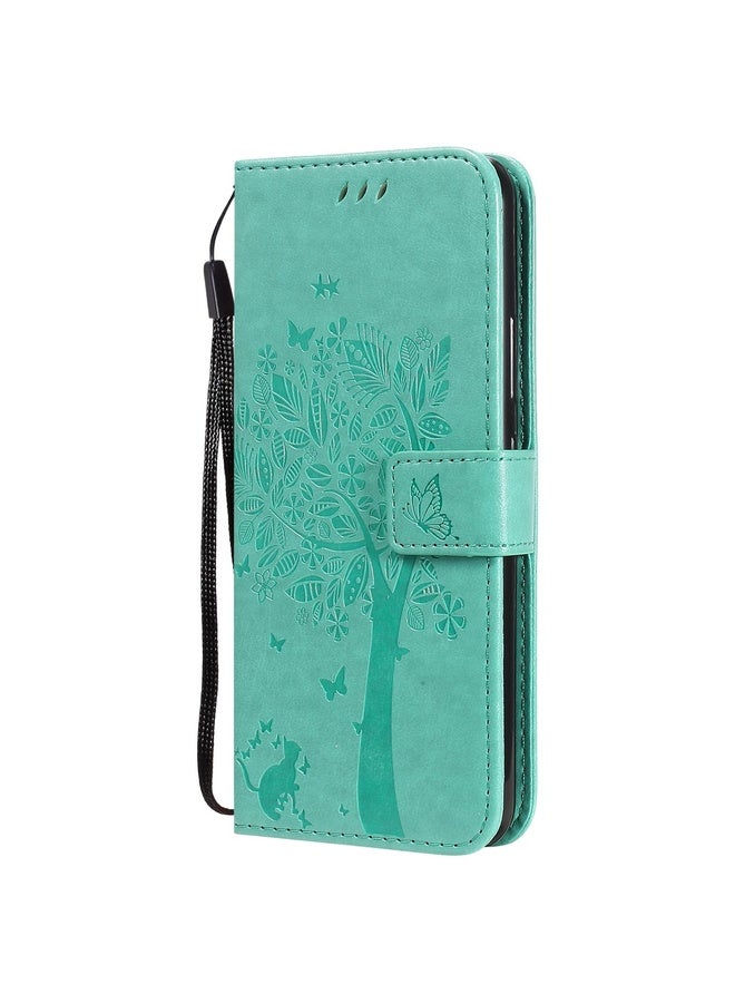 HuHa Case Cover For OPPO Realme C12 / C15 Tree & Cat Embossed Pattern Horizontal Flip Leather Case with Holder & Card Slots & Wallet & Lanyard(Green) - Image 3