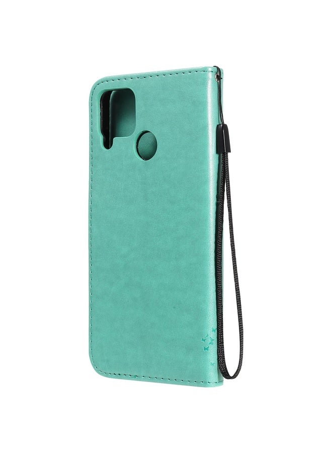 HuHa Case Cover For OPPO Realme C12 / C15 Tree & Cat Embossed Pattern Horizontal Flip Leather Case with Holder & Card Slots & Wallet & Lanyard(Green) - Image 4