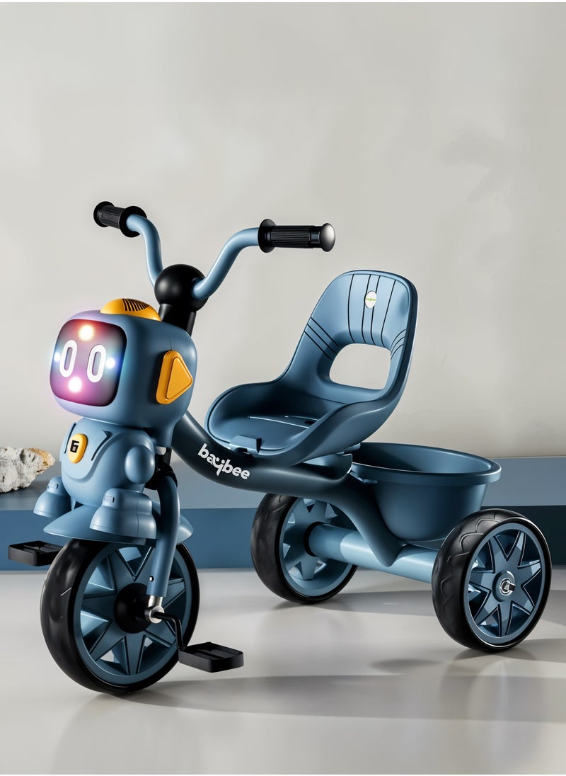 BAYBEE Baybee Robo Baby Tricycle for Kids, Smart Plug n Play Kids Cycle with Music, Light, High backrest & Rear Storage Baskets | Kids Tricycle | Baby Cycle for Kids 2 to 5 Years Boy Girl Blue  - Image 1