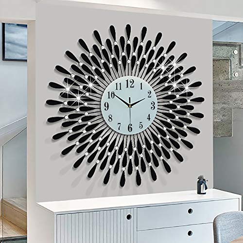 JUGV 28.0 INCH Wall Clock for Living Room Decor,Non-Ticking Quiet Metal Petals Dial Glass Big Wall Clocks Black for Bedrooms Kitchen and Small Space Decoration - Image 1