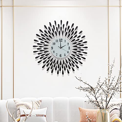 JUGV 28.0 INCH Wall Clock for Living Room Decor,Non-Ticking Quiet Metal Petals Dial Glass Big Wall Clocks Black for Bedrooms Kitchen and Small Space Decoration - Image 2