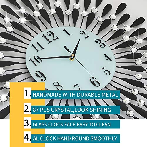 JUGV 28.0 INCH Wall Clock for Living Room Decor,Non-Ticking Quiet Metal Petals Dial Glass Big Wall Clocks Black for Bedrooms Kitchen and Small Space Decoration - Image 5