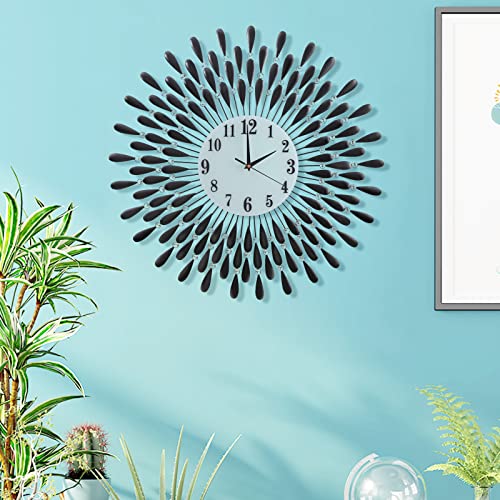 JUGV 28.0 INCH Wall Clock for Living Room Decor,Non-Ticking Quiet Metal Petals Dial Glass Big Wall Clocks Black for Bedrooms Kitchen and Small Space Decoration - Image 3