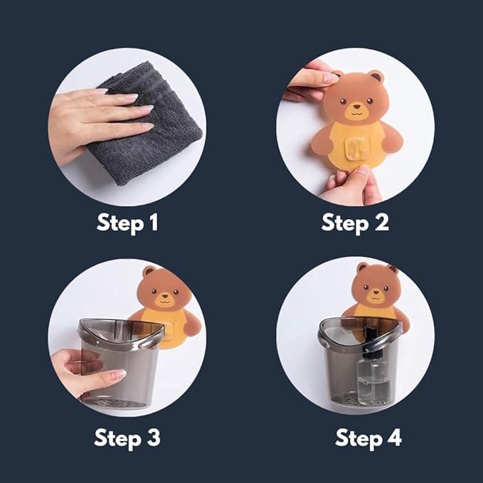 KHODIFY KHODIFY Toothbrush Holders for Bathroom Waterproof Self Adhesive Wall Mount for All Types Tooth Brush, Toothpaste, Face-Cream, Lotion,Comb Teddy Bear Shaped with Water Drain Hole - Image 4