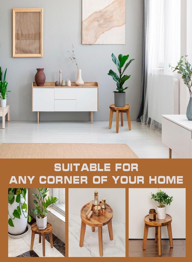 Demigo Indoor Plant Stand, Acacia Wooden Decorative Plant Shelf with Spill-Proof Tray, Stable 8” Tall Flower Holder for Heavy Pots, Gardening Display for Decor Living Room Patio - Natural Brown - Image 5