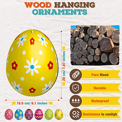 Threan 6 Pieces Easter Egg Outdoor Decoration 79 Inch Wooden Egg Hanging Ornaments Double Sided Large Colorful Easter Yard Signs for Tree Porch Yard Party Decor - Image 3