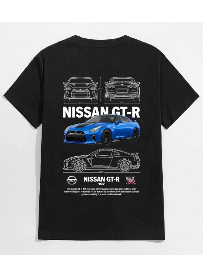 TrendSavy Sports Car Blueprint Graphic T-Shirt for Men | Performance Car Printed Tee | Black - Image 1