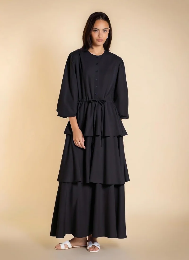 SHAPES MAXI DETAILED RUFFLE DRESS