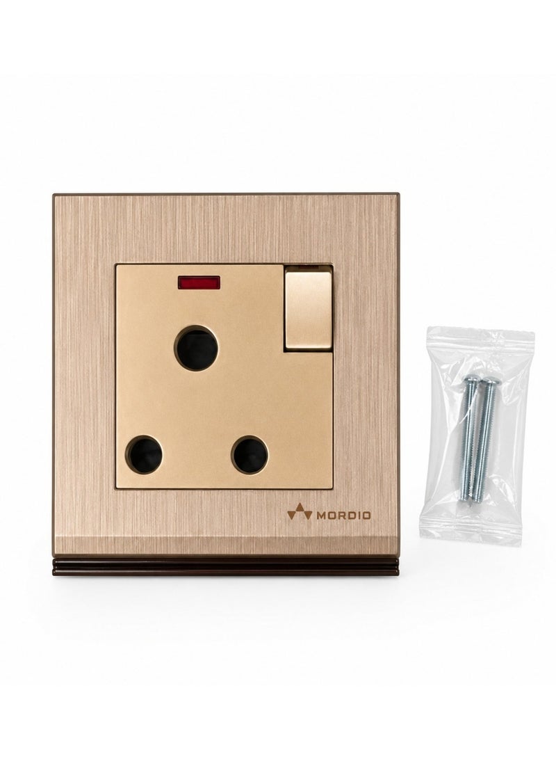 15 AP Switch Socket with Indicator | Premium Wall Power Outlet | Heavy Duty 15 Amp Electrical Socket | Flame-Resistant PC Material | Modular Switch & Socket for Home, Kitchen & Office | Champagne Gold - Image 1