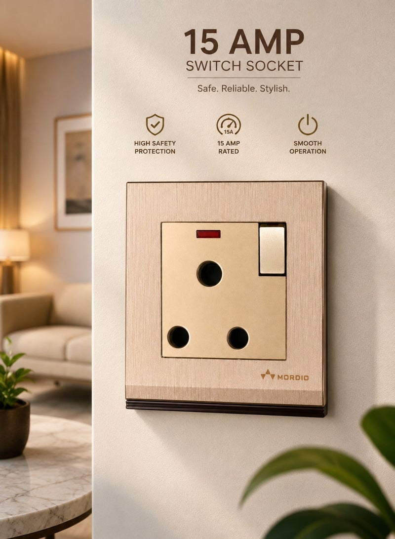 15 AP Switch Socket with Indicator | Premium Wall Power Outlet | Heavy Duty 15 Amp Electrical Socket | Flame-Resistant PC Material | Modular Switch & Socket for Home, Kitchen & Office | Champagne Gold - Image 5