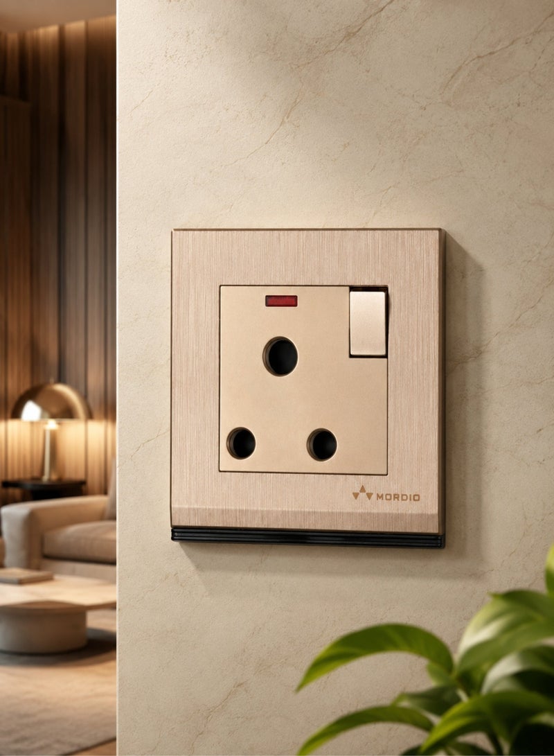 15 AP Switch Socket with Indicator | Premium Wall Power Outlet | Heavy Duty 15 Amp Electrical Socket | Flame-Resistant PC Material | Modular Switch & Socket for Home, Kitchen & Office | Champagne Gold - Image 4