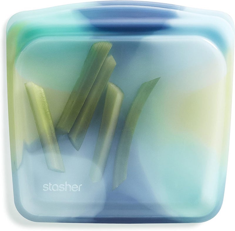 Stasher Silicone Reusable Storage Bag, Sandwich Bag, Freezer Bags, Microwave, Dishwasher, Oven Safe, Sous Vide, Lunch Container, Eco Friendly, Leak-free, Food Storage Bags, 28 oz, Tie Dye Blue - Image 1