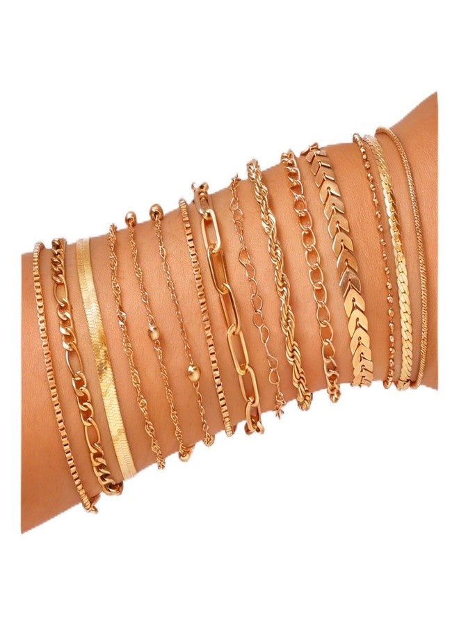 Sdfvsdg 15PCS Gold Bracelets for Women Dainty Bracelets Stack Set Trendy Gold Stackable Cuban Link Paperclip Chain Bracelet Pack Adjustable Jewelry Set for Gifts - Image 1