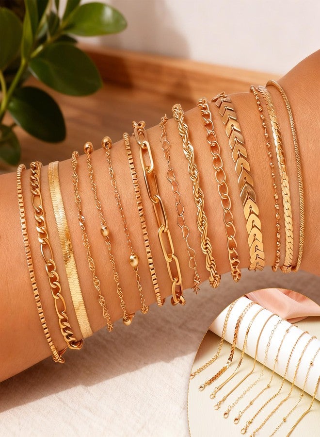 Sdfvsdg 15PCS Gold Bracelets for Women Dainty Bracelets Stack Set Trendy Gold Stackable Cuban Link Paperclip Chain Bracelet Pack Adjustable Jewelry Set for Gifts - Image 3