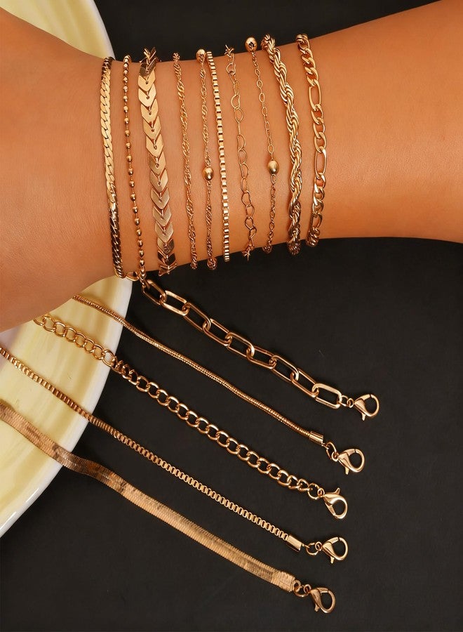 Sdfvsdg 15PCS Gold Bracelets for Women Dainty Bracelets Stack Set Trendy Gold Stackable Cuban Link Paperclip Chain Bracelet Pack Adjustable Jewelry Set for Gifts - Image 5