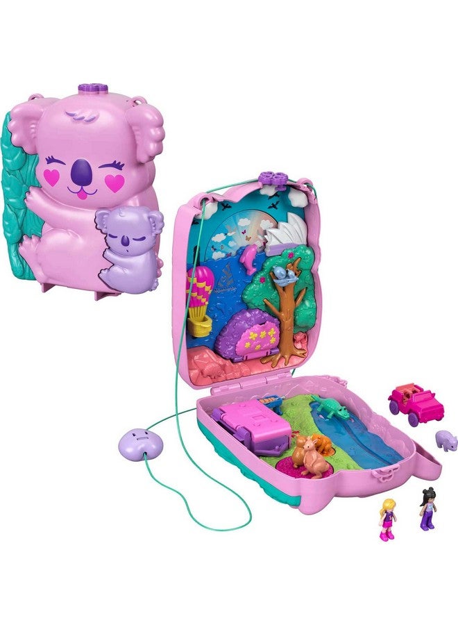 Polly Pocket Polly Pocket Dolls & Accessories, Koala Purse Playset with 2 Micro Dolls, 1 Toy Car & 5 Animals, 2-in-1 Travel Toy  - Image 1