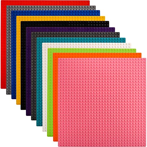 ZEAYEA 12 Pack Classic Baseplates, 10 x 10 Inch Building Base Plates for Kids, Compatible with Most Standard Building Bricks, 12 Colors Stackable Bases for Activity Table - Image 1
