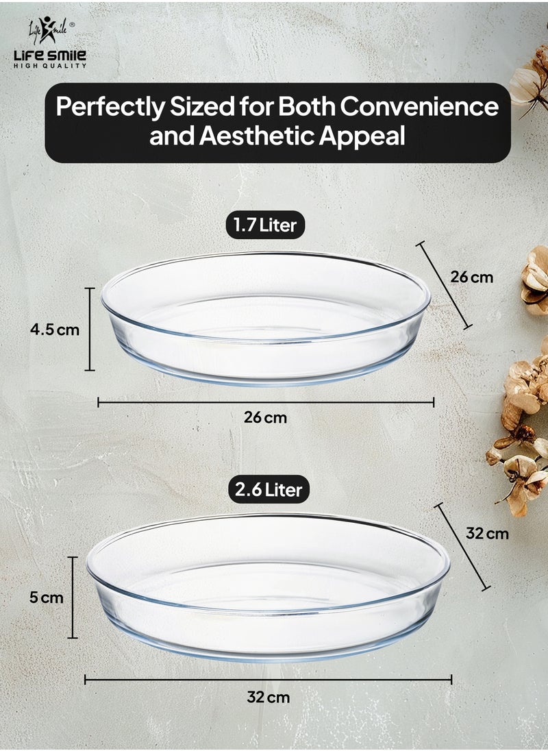 Life Smile - LIFE SMILE Borosilicate Glass Oven Baking Dishes Set of 2 - Round Shape Baking Tray Dishwasher Safe, Fridge & Freezer Safe, Microwave Safe - Image 1