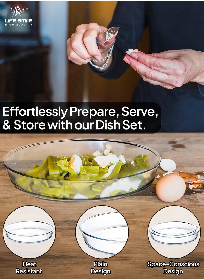 Life Smile - LIFE SMILE Borosilicate Glass Oven Baking Dishes Set of 2 - Round Shape Baking Tray Dishwasher Safe, Fridge & Freezer Safe, Microwave Safe - Image 1