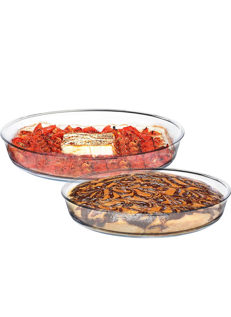 Life Smile - LIFE SMILE Borosilicate Glass Oven Baking Dishes Set of 2 - Round Shape Baking Tray Dishwasher Safe, Fridge & Freezer Safe, Microwave Safe - Image 1