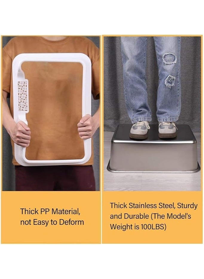 صندوق قمامة قطط معدني عالي الجوانب ومغلق من الفولاذ المقاوم للصدأ مع غطاء ومغرفة وحصائر للقطط الصغيرة أو القطط المتوسطة، صندوق قمامة قطط شفاف أسود سهل التنظيف - Image 5